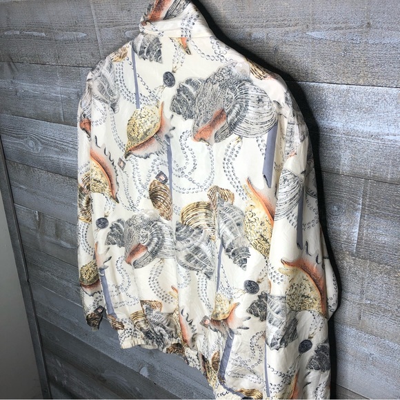 Coaco vintage 90s 100% silk seashell beach shoulder pad zip up 80s jacket - Picture 3 of 4